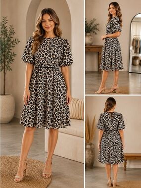 Ellison Leopard Print Metallic Flutter Sleeve Mini Dress Size S NWT